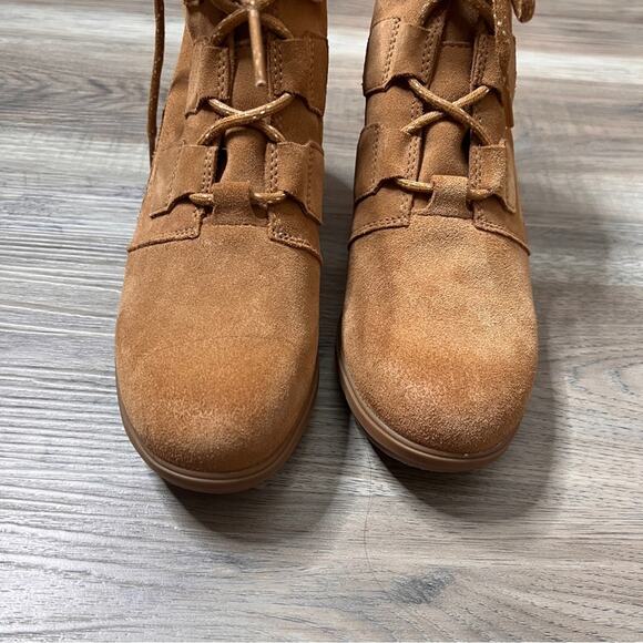 Sorel Evie Lace Camel Brown Suede Wedge Boots size 8.5 - Picture 6 of 10